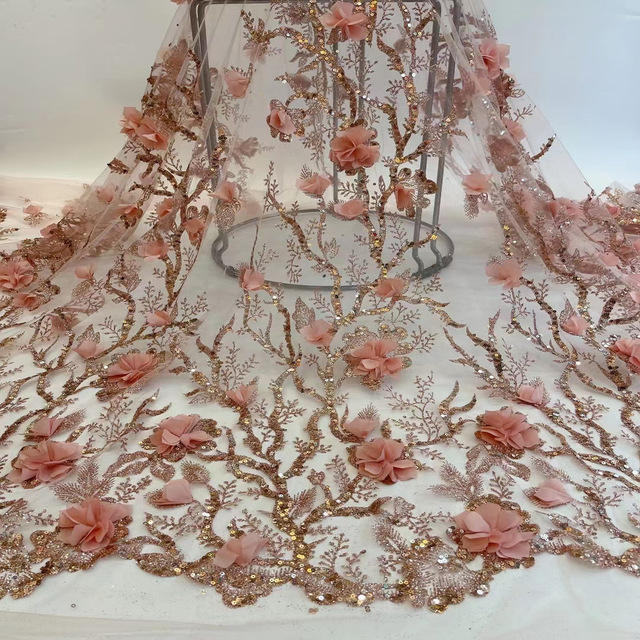 Bead Lace 2024 Мреша 3D бродирана апликация Цветна бродерия тюл тъкан