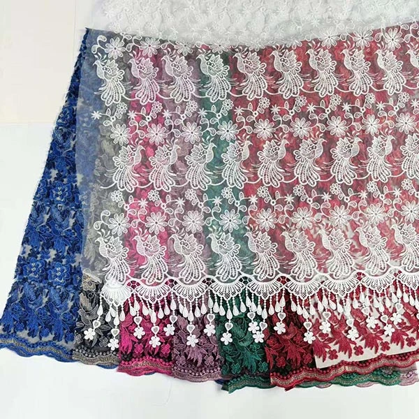 Продажба на едро на красиви 3D цветя с мъниста, евтин текстилен плат за бродерия, швейцарски воал, дантела 2021 г.